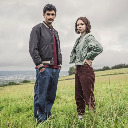 Zain Iqbal as Ravi Singh and Emma Myers as Pip Fitz-Amobi in A Good Girl's Guide to Murder.