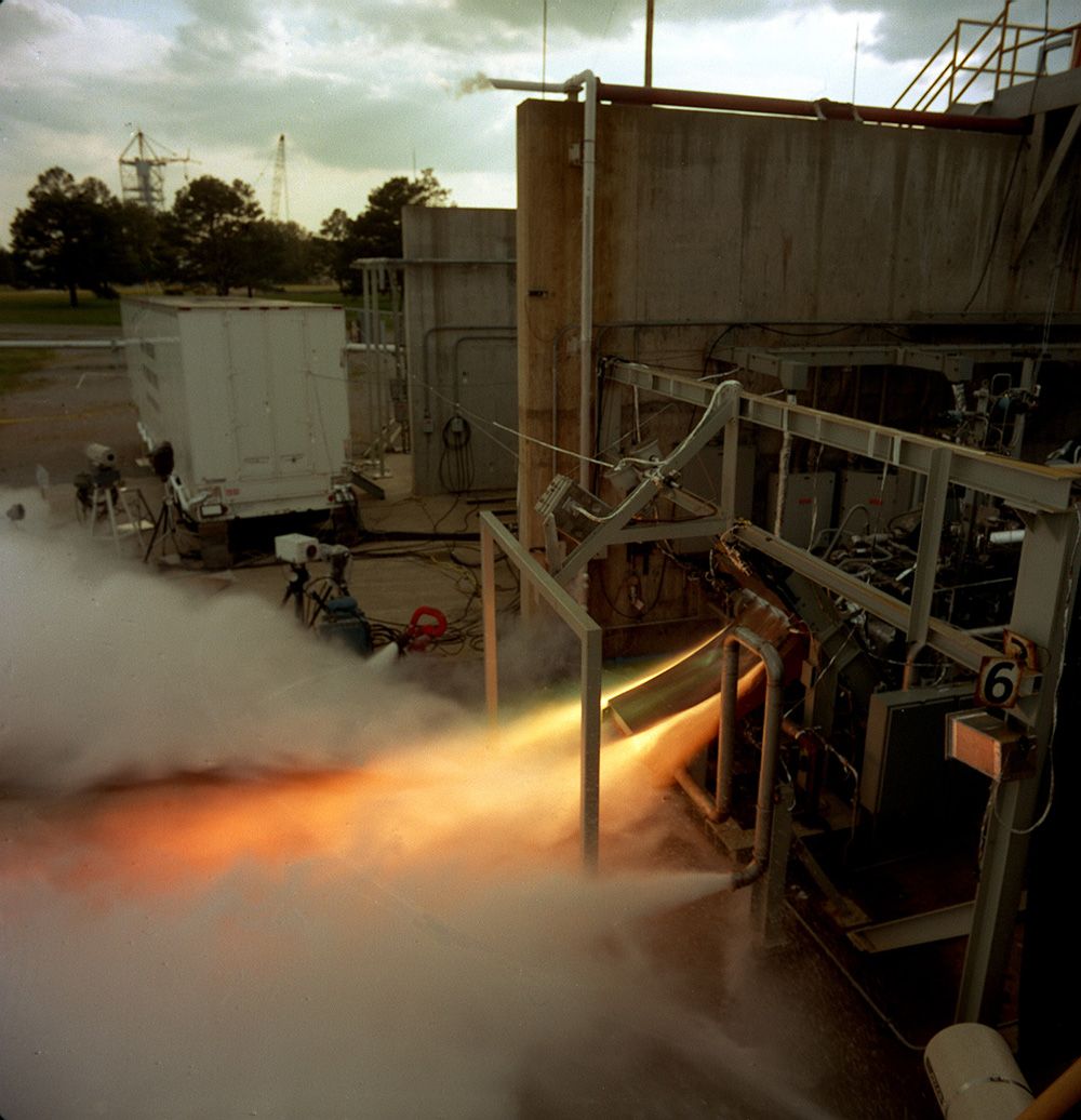 Space History Photo Test Firing of Linear Aerospike Engine Space