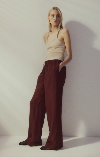 Linen-blend pull-on trousers