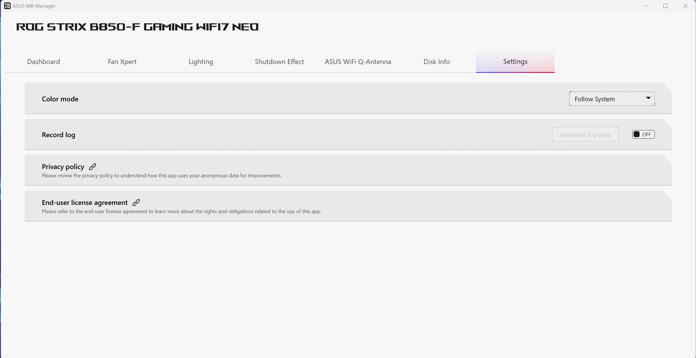Asus ROG Strix B850-F Gaming Wifi Neo - Software