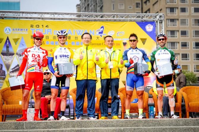 The jersey wearers at the start of stage two