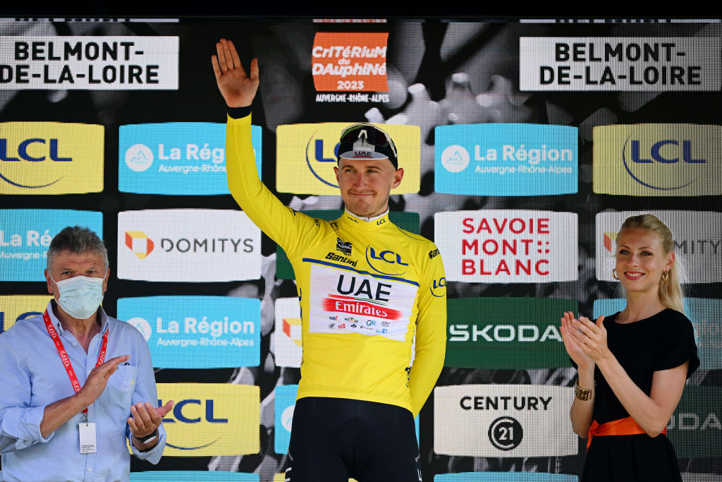 Mikkel Bjerg in the lead of the 2023 Critérium du Dauphiné after winning stage 4