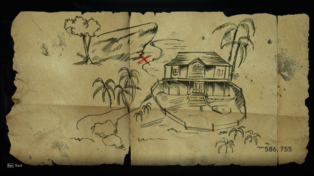 Black Flag treasure maps: A hand-drawn map leading to buried treasure.
