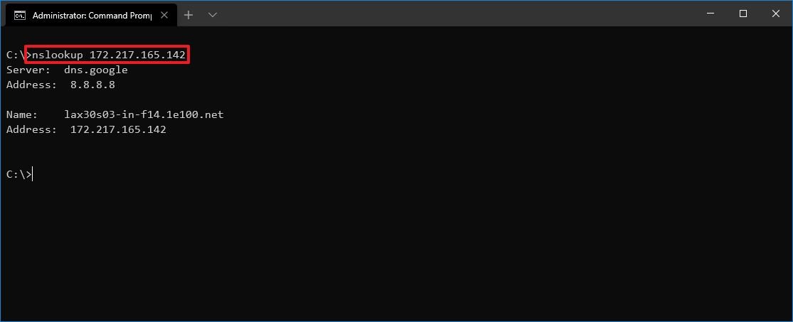 Nslookup with IP address command