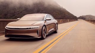 Lucid Air driving on a highway