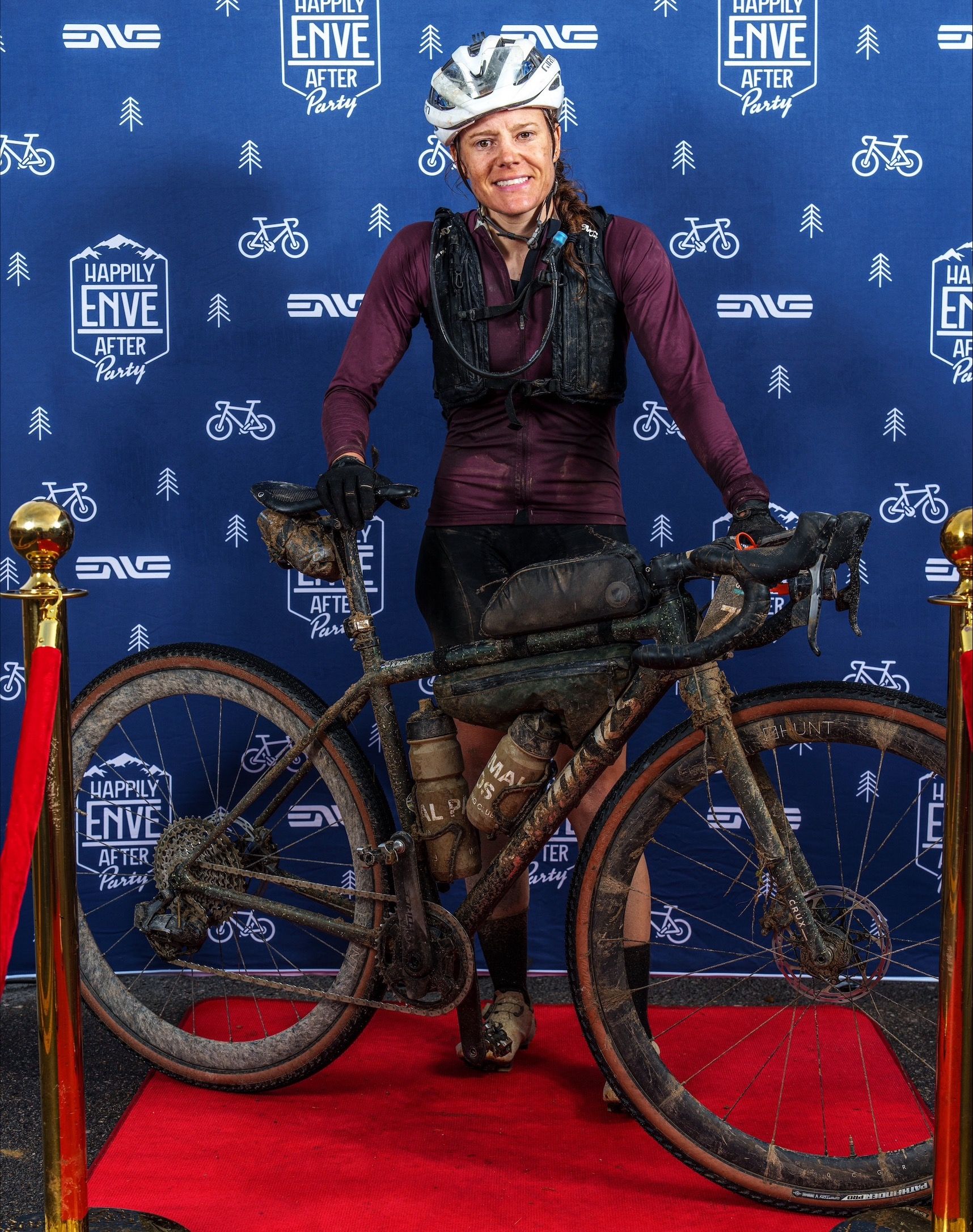 Anne-Marije Rook's finisher portrait after the 352-mile Unbound XL gravel race