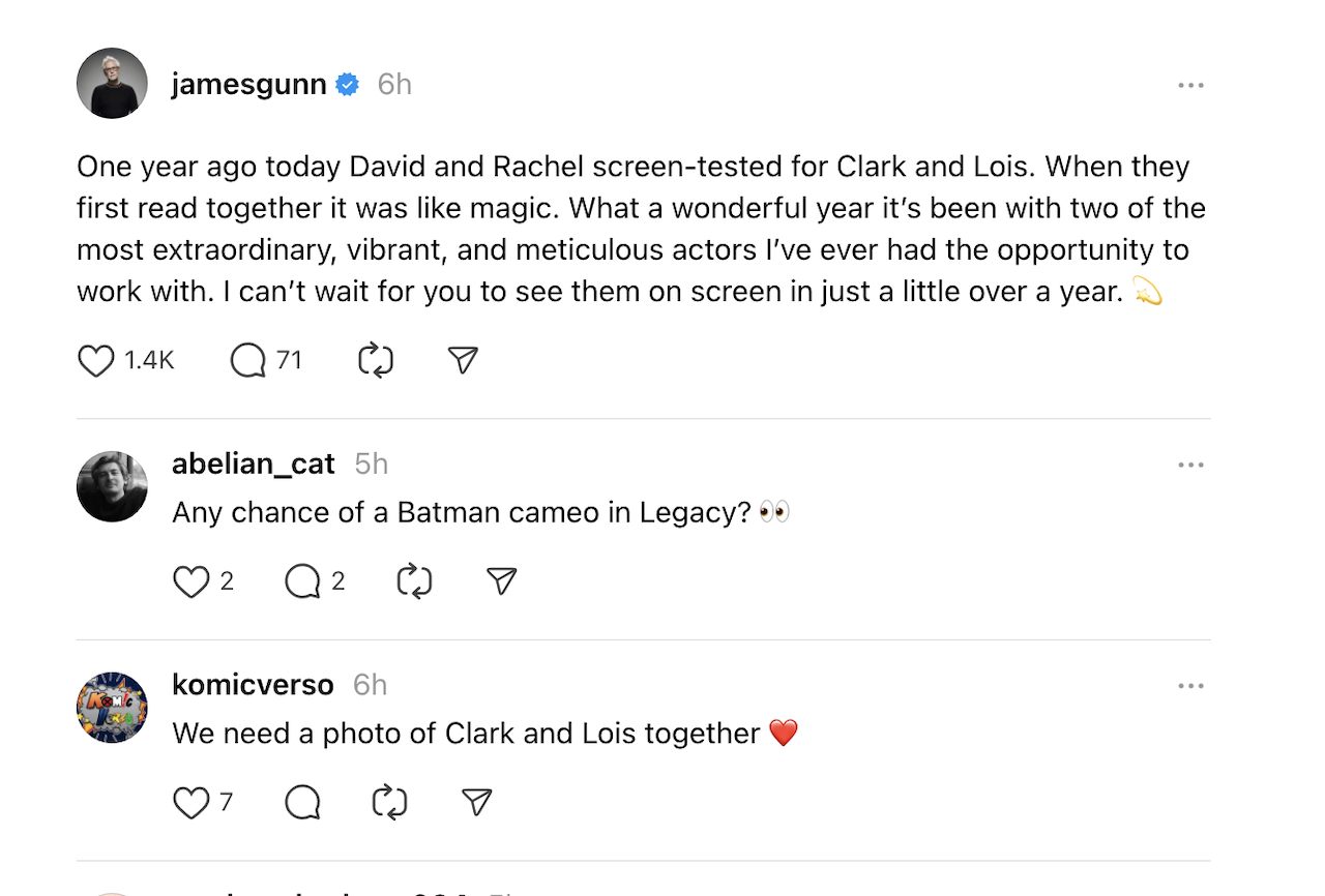 James Gunn's post on Threads