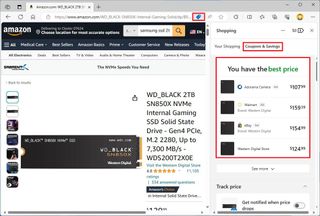 Microsoft Edge compare and coupons