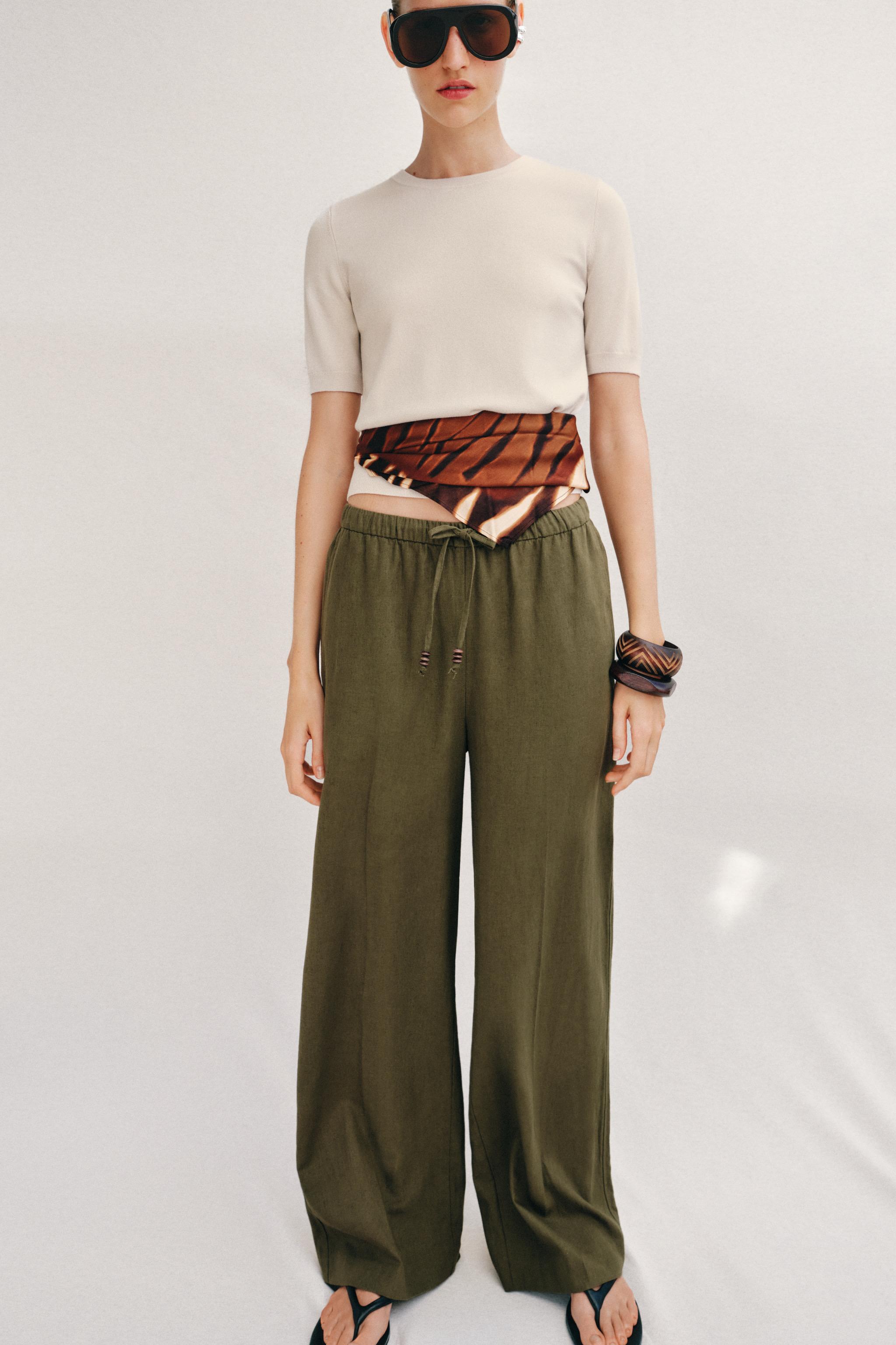 Straight Linen Blend Trousers