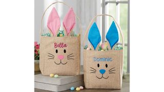 Personalization Mall Bunny Face Personalized Burlap Easter Treat Bag, one of w&h's personalized Easter baskets picks