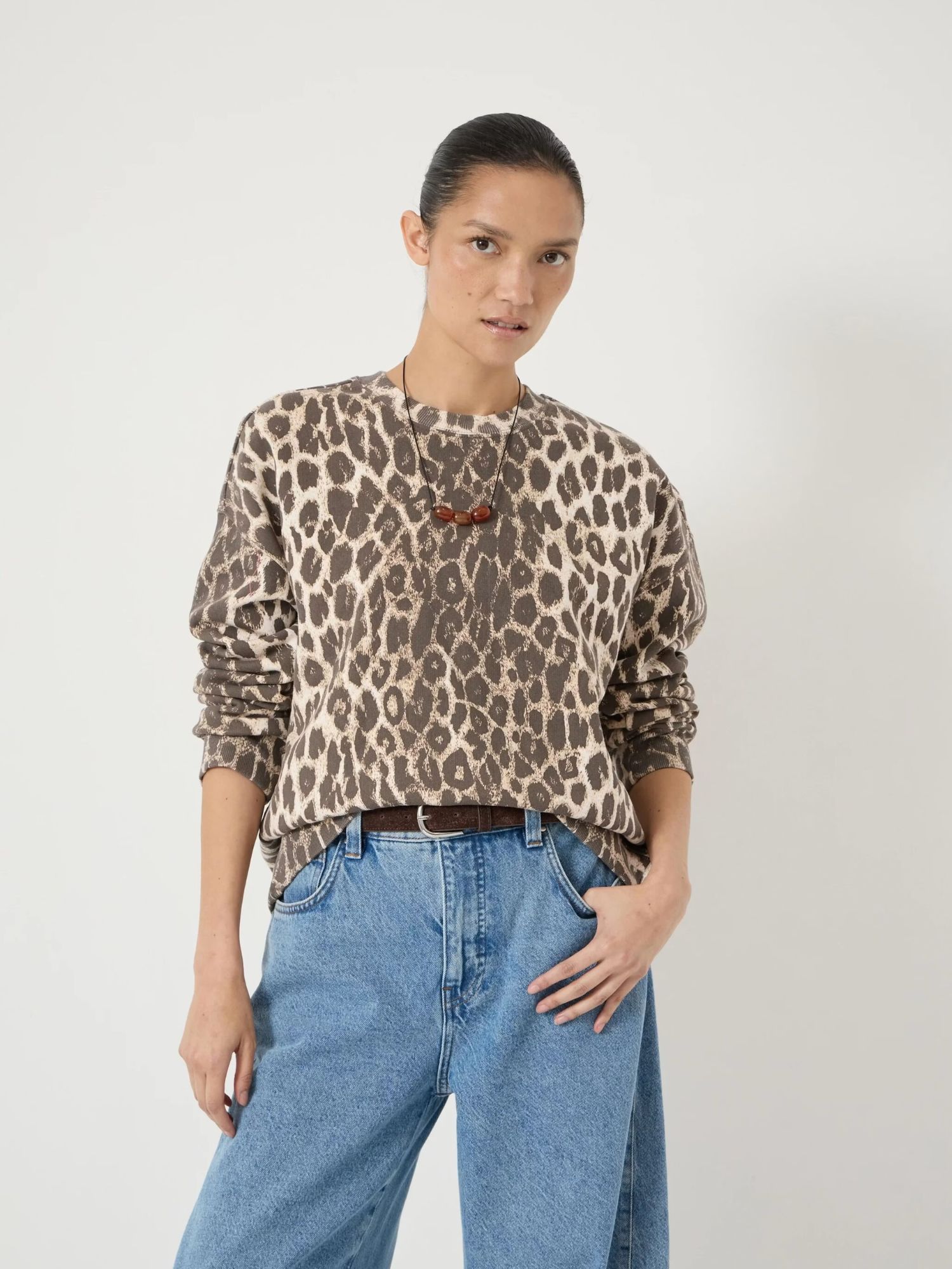 Astra Leopard Print Cotton Sweatshirt on model