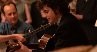 Timothée Chalamet as Bob Dylan in a style from A Complete Unknown