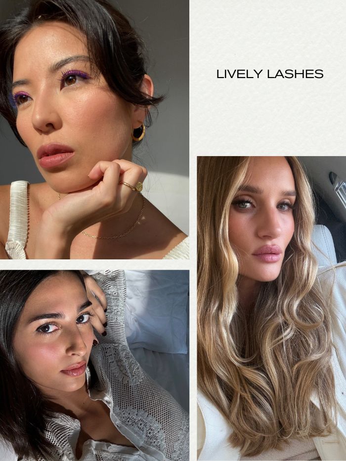 A collage of makeup looks with a focus on the eyelashes