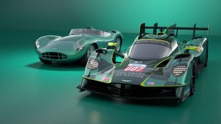 The Aston Martin Valkyrie Hypercar alongside the race-winning 1959 Aston Martin DBR1