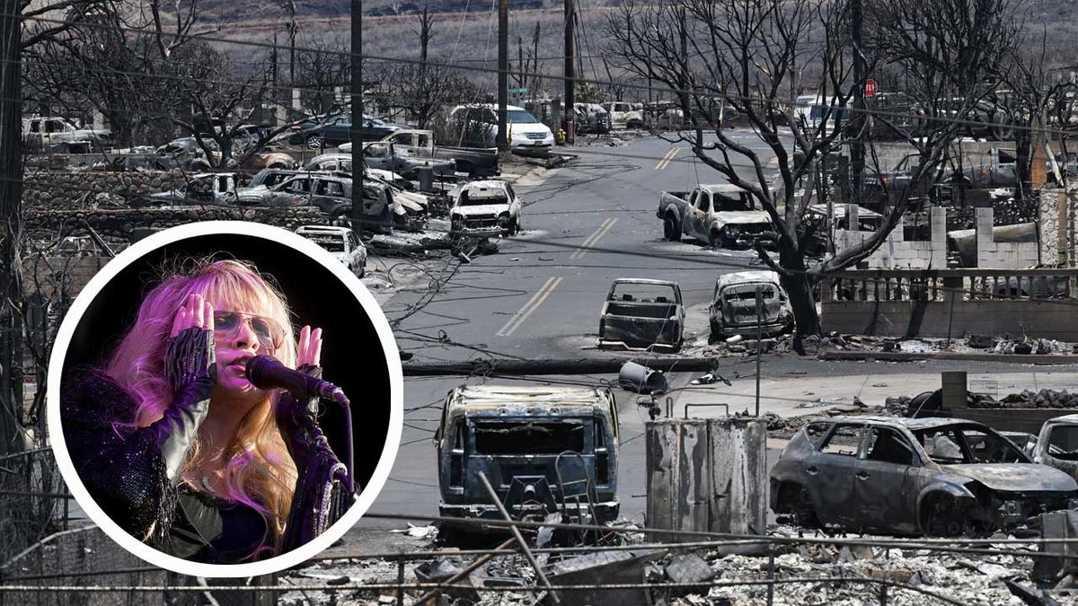 Burnt property in Lahaina, plus (inset) Stevie Nicks