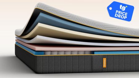 A diagram showing the layers of the Emma Original Pro Mattress. A price drop deals badge can be seen in the top right foreground. 