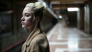 Maika Monroe as Julia in "Watcher" now streaming on Netflix