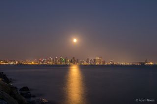 Supermoon with San Diego Bay and downtown skyline