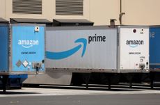 Amazon delivery trucks. 