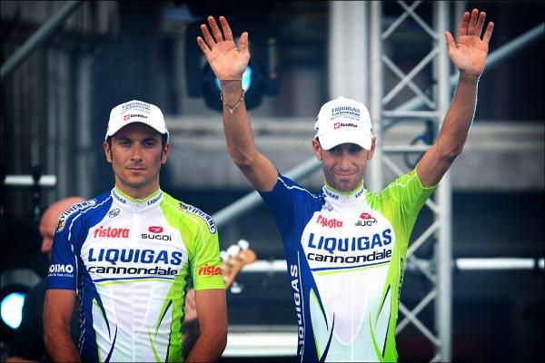 Ivan Basso looking grim as team leader Vincenzo Nibali is introduced