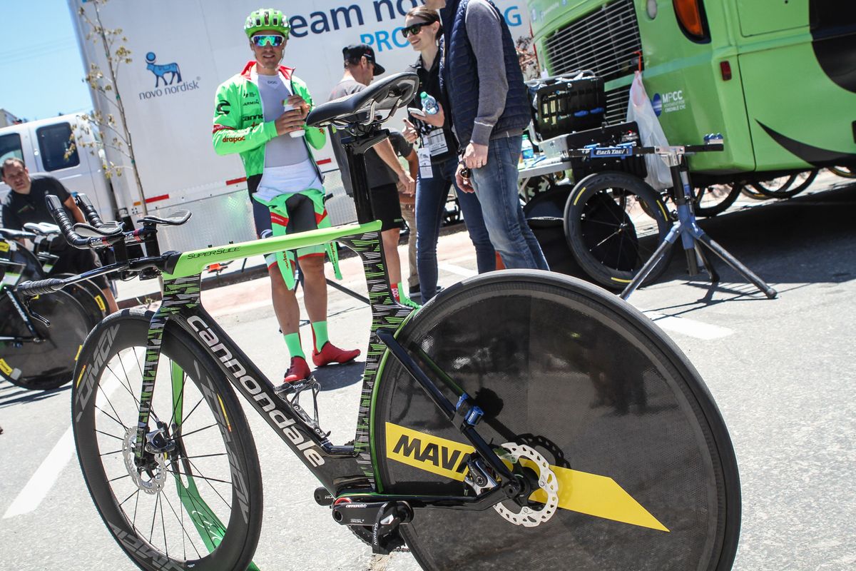 Cannondale's Super Slice also features the new Mavic Comete Pro Carbon SL front wheel