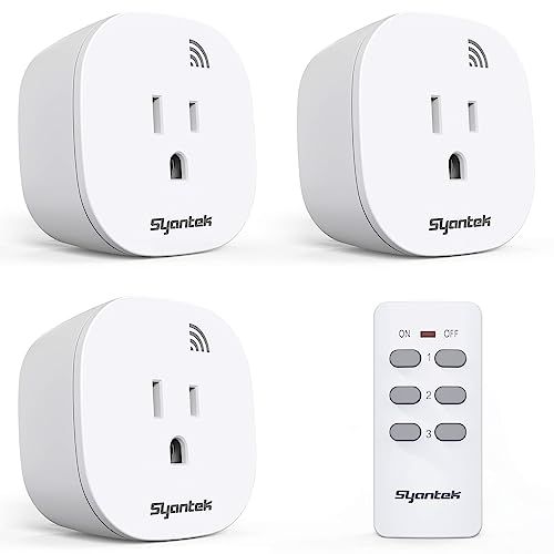 Syantek Remote Control Outlet Wireless Light Switch for Household Appliances, Expandable Remote Light Switch Kit, Up to 100 Ft Range, Fcc Certified, Etl Listed, White (3 Outlets + 1 Remotes)