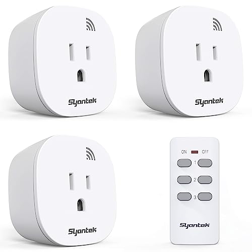 Syantek Remote Control Outlet Wireless Light Switch for Household Appliances, Expandable Remote Light Switch Kit, Up to 100 Ft Range, Fcc Certified, Etl Listed, White (3 Outlets + 1 Remotes)