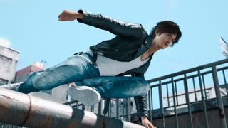 Yagami leaps over a fence