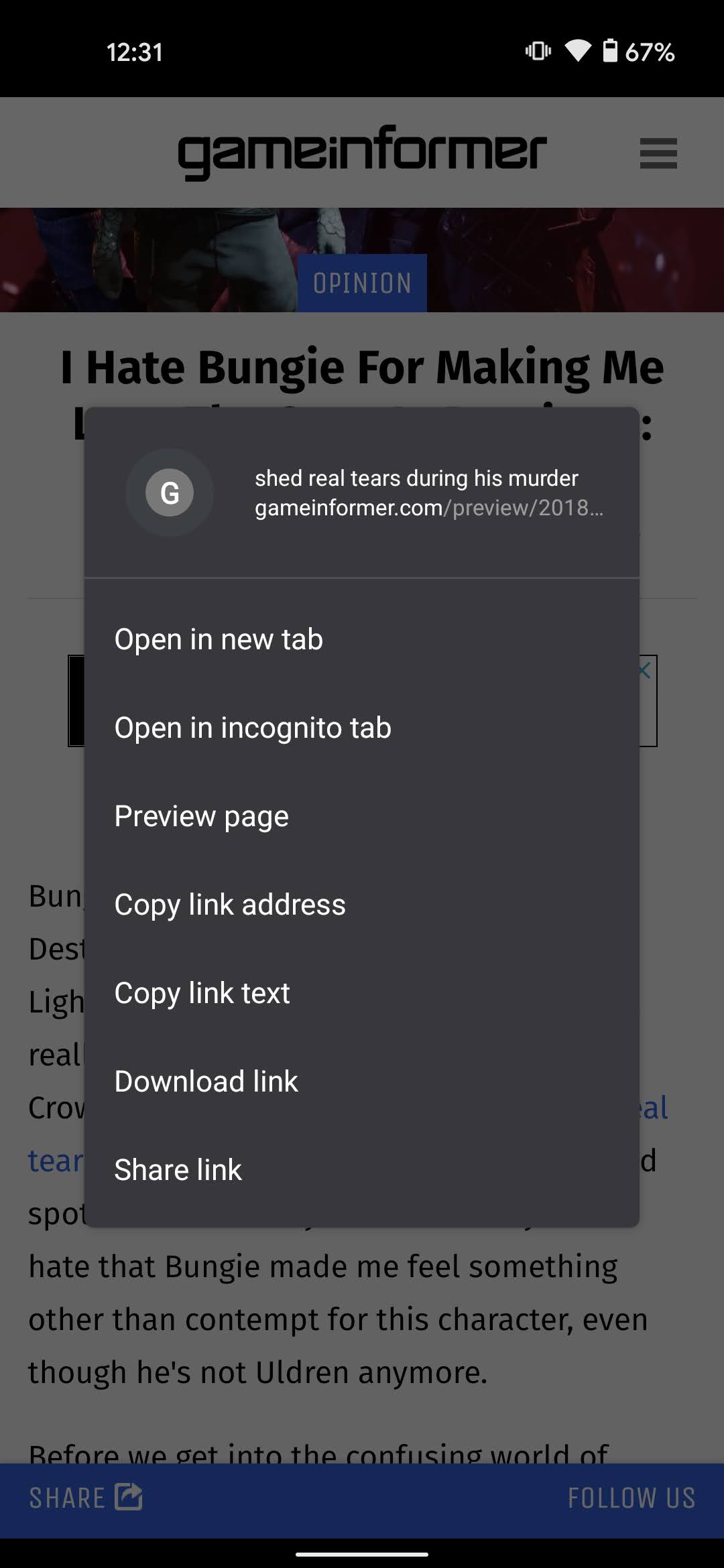 chrome android preview link