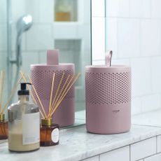 Pink Absodry Duo on bathroom shelf