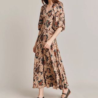 Ghost Dana Jacobean Floral Print Maxi Dress, Cream/multi