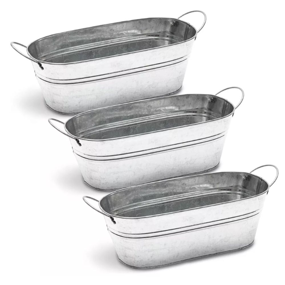 Set of three metal planters with handles