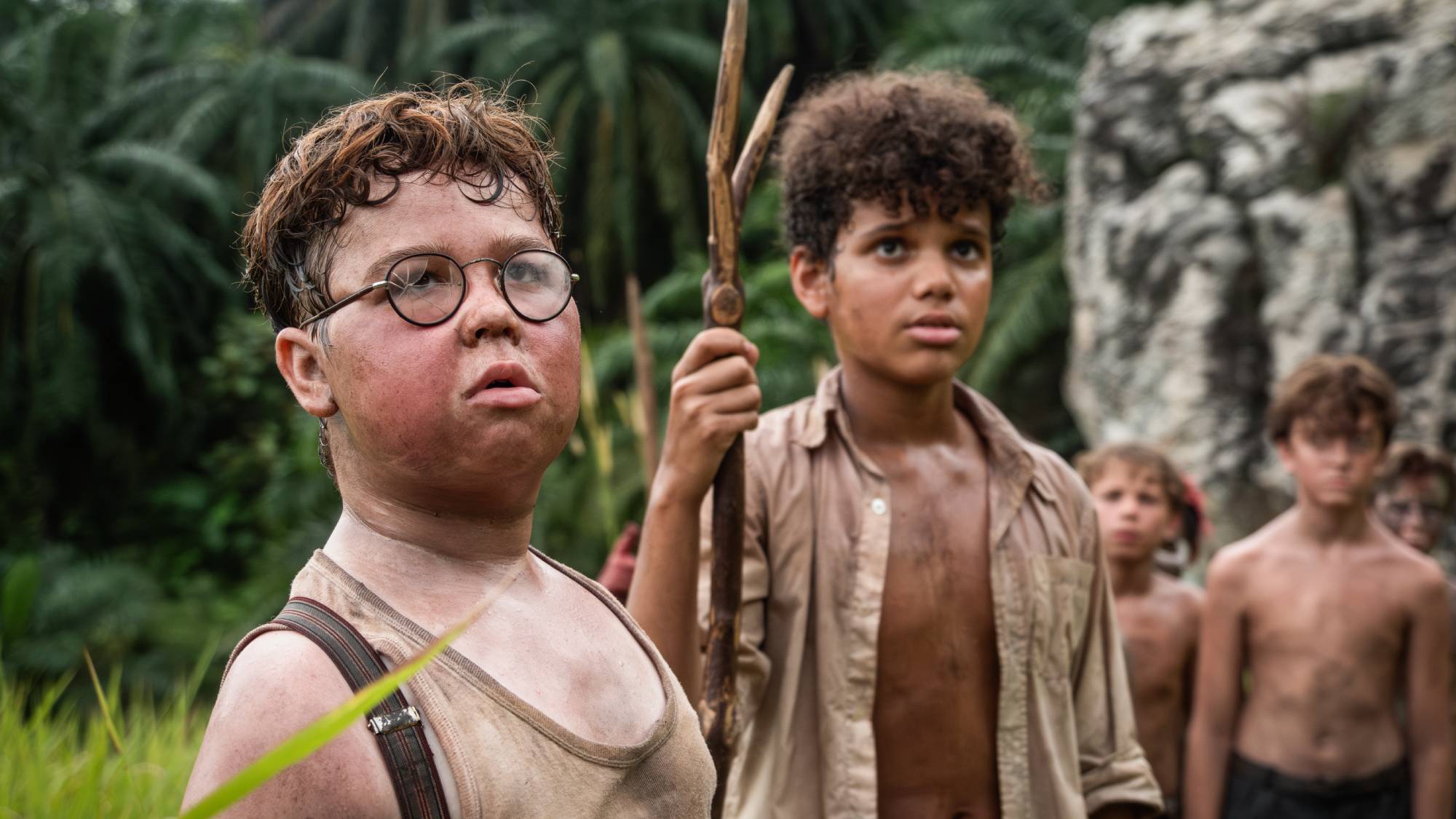 (L-R) David McKenna as Piggy and Winston Sawyers as Ralph in "Lord of the Flies" on Netflix