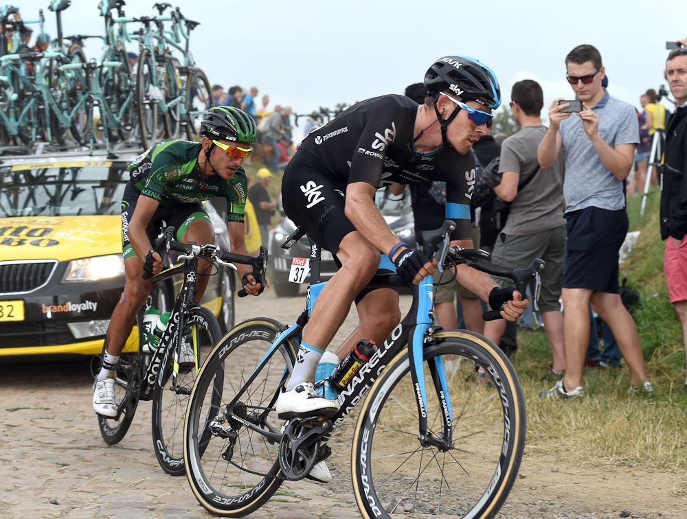 Luke Rowe corners during stage 4.