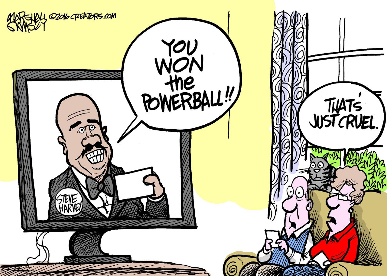 Editorial cartoon U.S. Powerball Steve Harvey