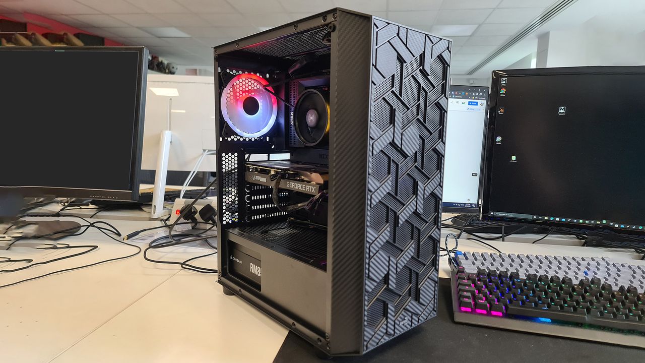 Budget PC case on a desk, including those from Aerocool, Bitfinix, and Kolink