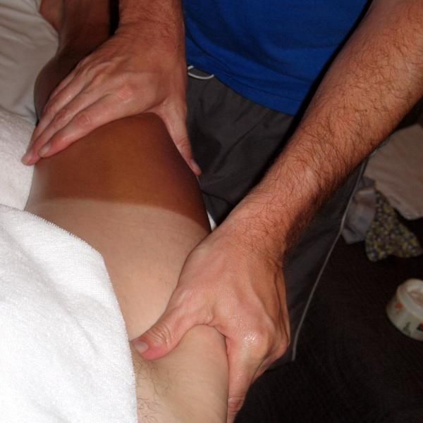 Inside the hotel: The masseur working on Sylvain Chavanel's thighs
