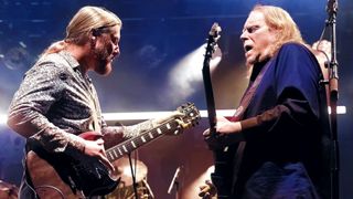 Derek Trucks (left) and Warren Haynes perform with the Tedeschi Trucks Band as part of the "Garden Party" series at TD Garden on September 27, 2023 in Boston, Massachusetts. 