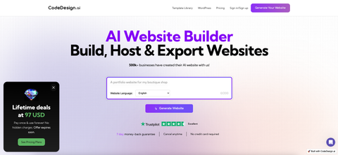 screenshot of codedesign website builder homepage