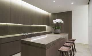Kitchens are lit by under-cabinet task lights, ceiling coves and recessed down lighting