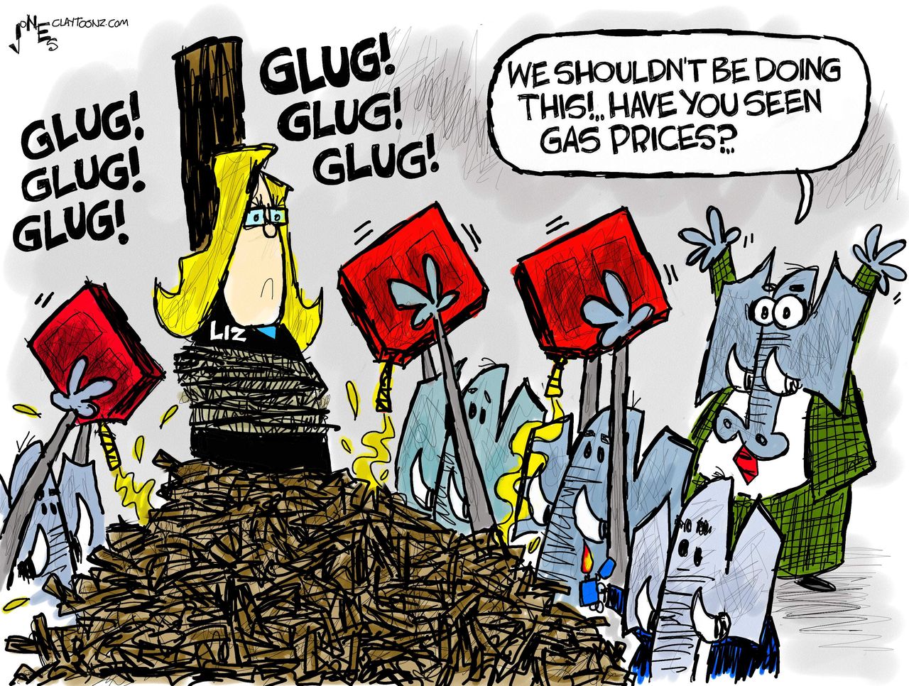 Political Cartoon U.S. gop liz cheney gas prices