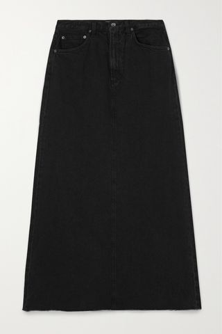 + Net Sustain Hilla Distressed Organic Denim Maxi Skirt