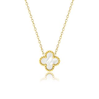 Jeenmata White Flower Pendant Necklace in Yellow Gold Plated