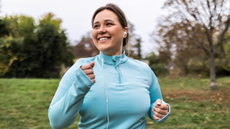 A woman running outdoors