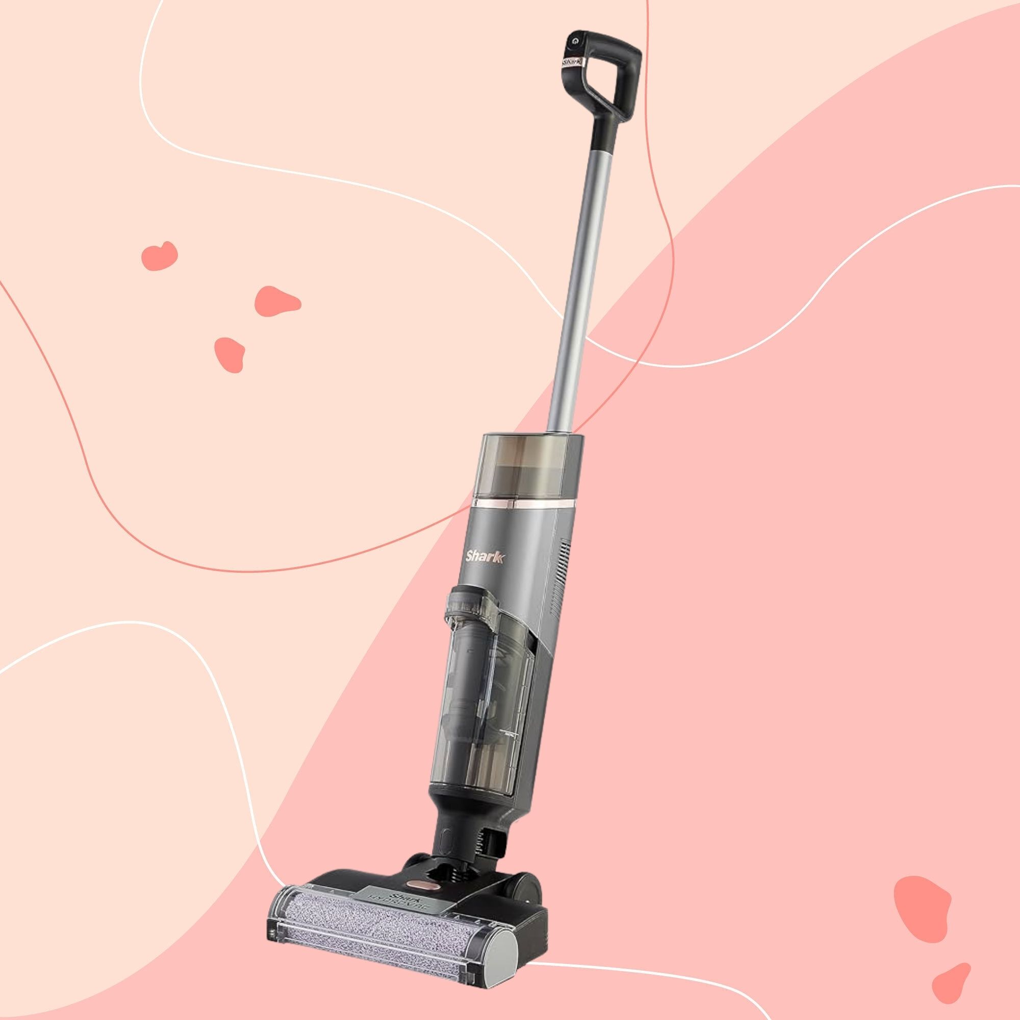 Shark HydroVac Cordless Hard Floor Cleaner on a pink background