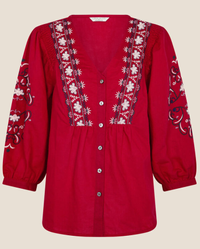 Embroidered shirt in linen blend red, $35 (£27.50) | Monsoon