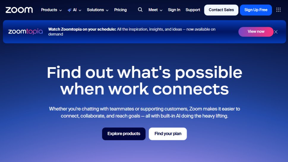 Website screenshot of Zoom (September, 2025)