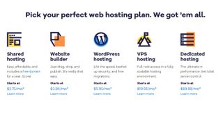 HostGator's selection of web hosting plans with prices