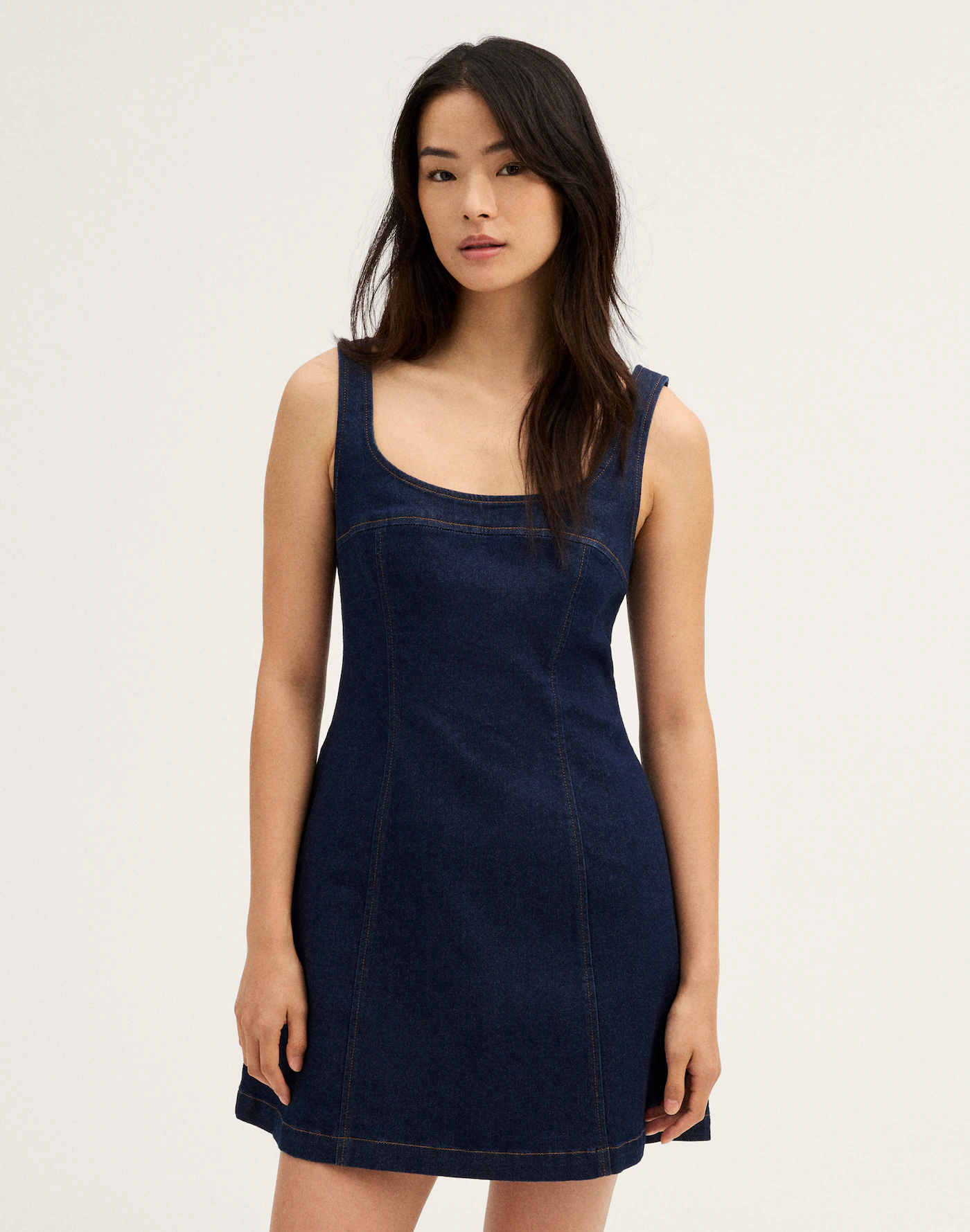 Denim Seamed Squareneck Mini Dress