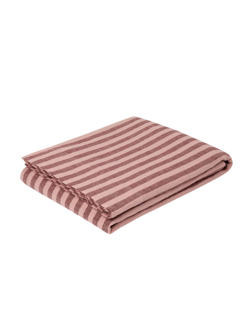 100% Linen Flat Sheet in Rhubarb & Rose Pembroke Stripe